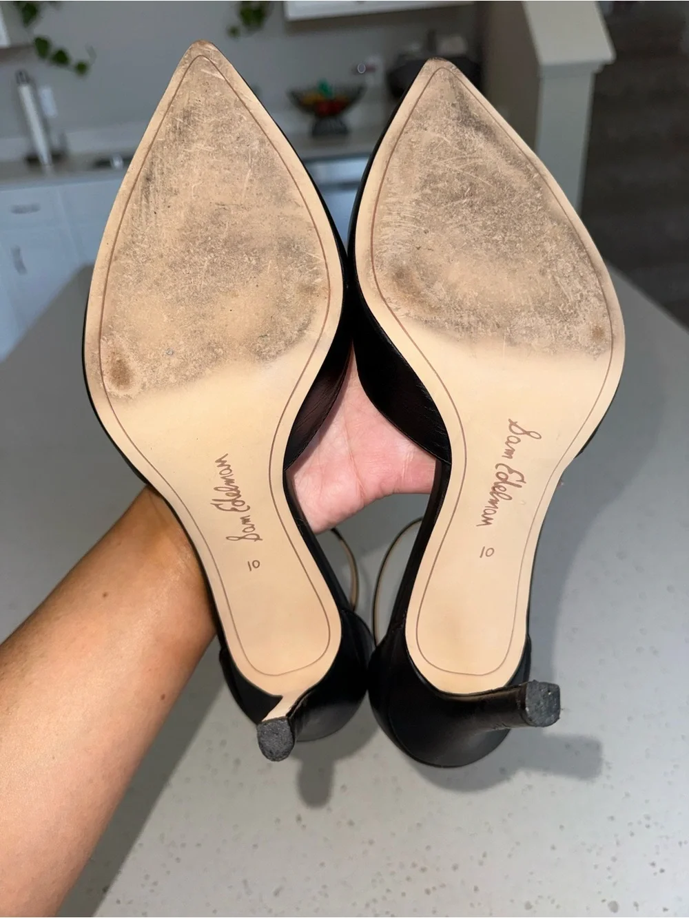 Sam Edelman Black Leather Pointed Ankle-Strap Stilettos